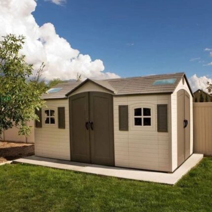 Lifetime 60079 Outdoor Storage Dual Entry Shed, 15 x 8 ft, Desert Sand